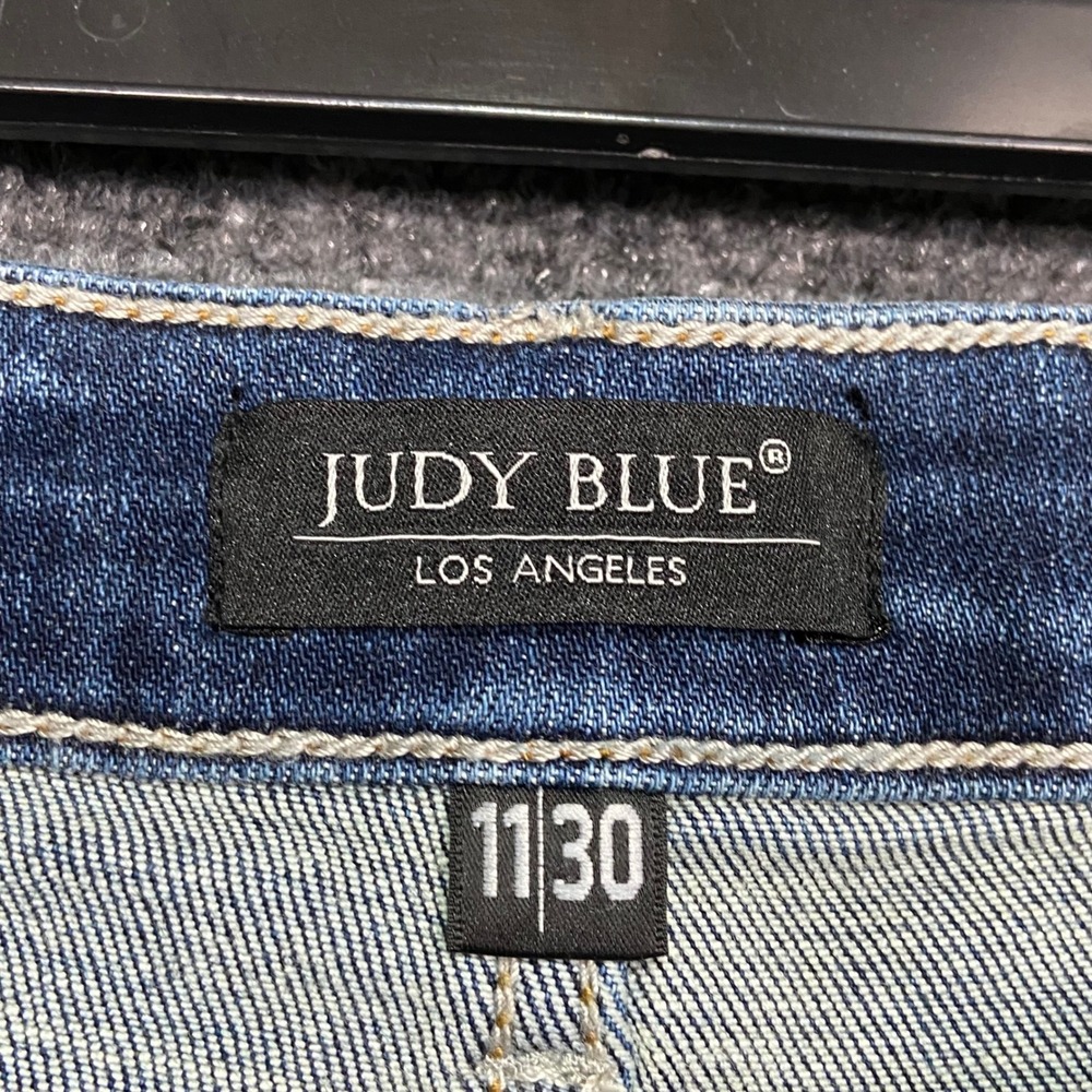 Judy Blue Veronica Women's 11/30 Wide Leg Jeans Button Fly Dark Wash Frayed Hem - Picture 6 of 9
